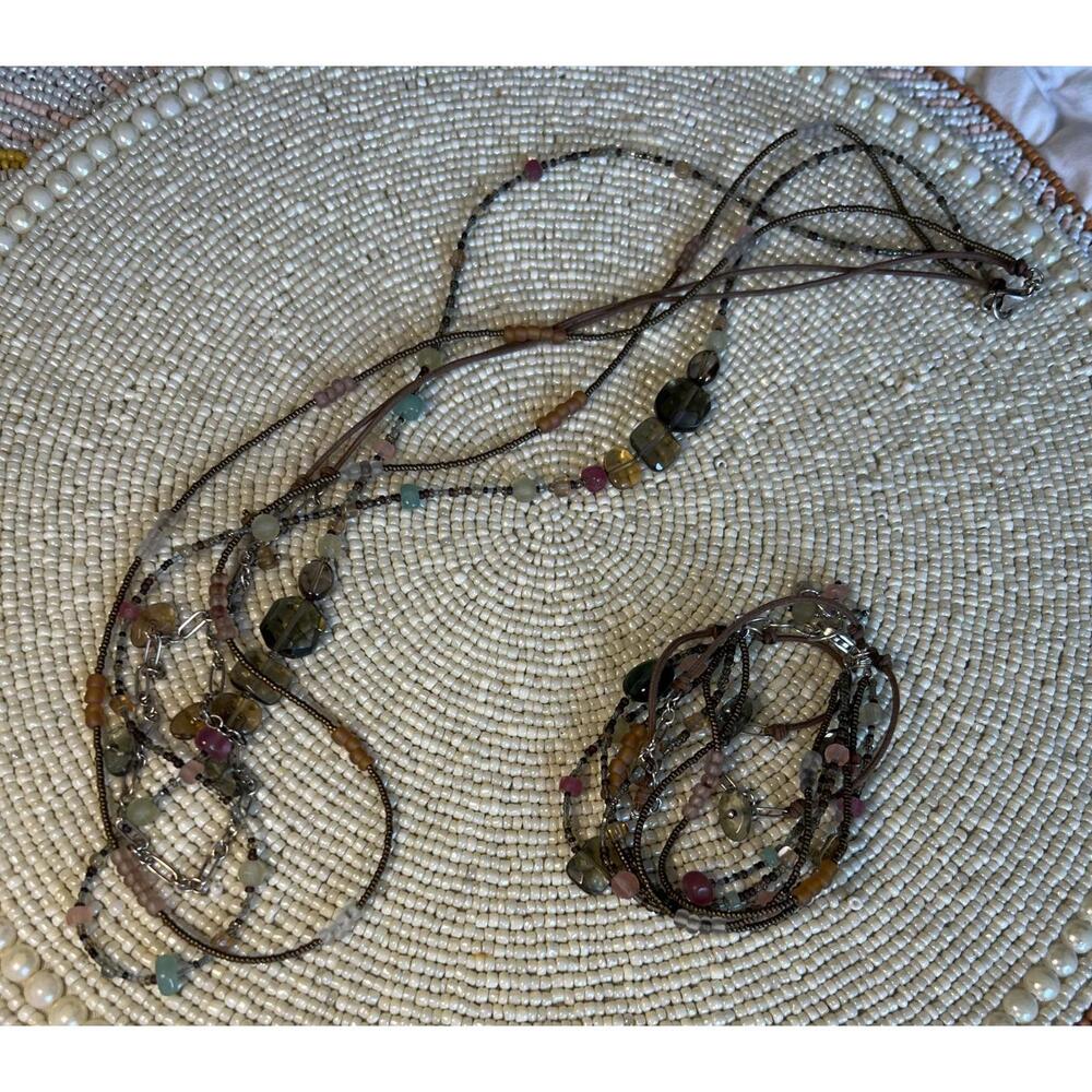 Necklace and Bracelet, S/S, Brass, Quartzite, Kyanite, Apatite & Seed Bead, - Picture 4 of 9
